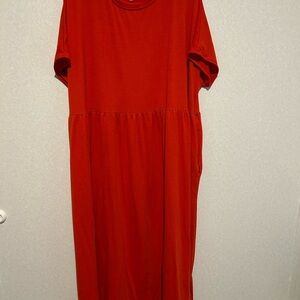 Women’s Plus Size, Red, Tee Shirt Dress, Made Of Polyester, Size 5XL, Pockets